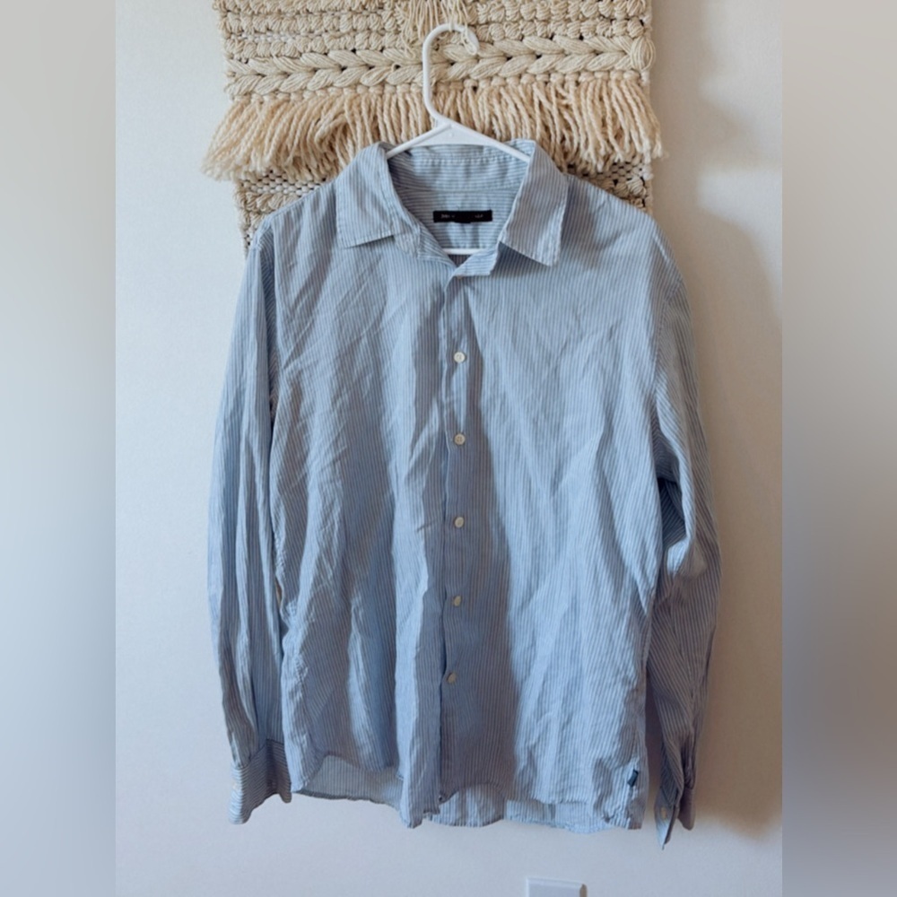 John Varvatos Cotton Long Sleeve Striped Button Down Shirt Medium Blue Gray